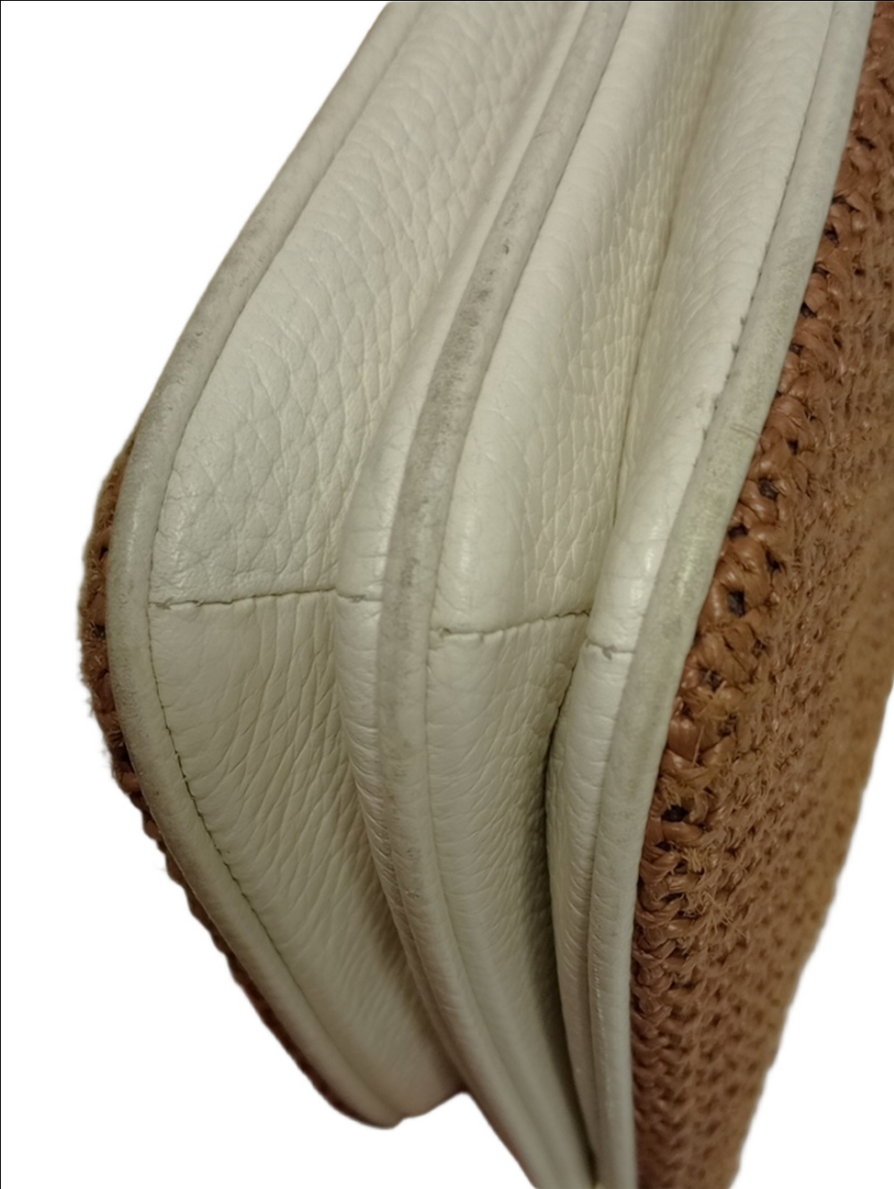 KATE SPADE TAN STRAW WICKER WOVEN CROSSBODY BAG WITH WHITE LEATHER ACCENTS - Picture 11 of 15